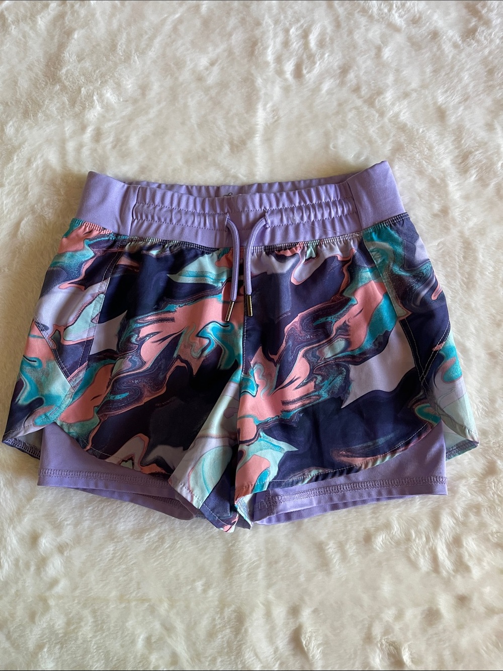 Freely Girls Marbled Print Athletic Shorts - Lavender, Teal & Pink SZ   L